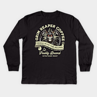 Grim Reaper Extra Dark Roast Coffee Kids Long Sleeve T-Shirt